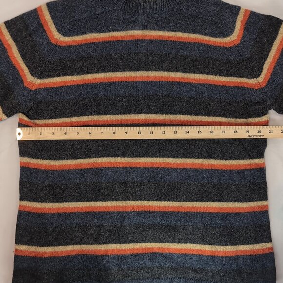 America 100% Wool Striped Knit Sweater Blue Orange Long Sleeve Men S Small VTG - Picture 4 of 11
